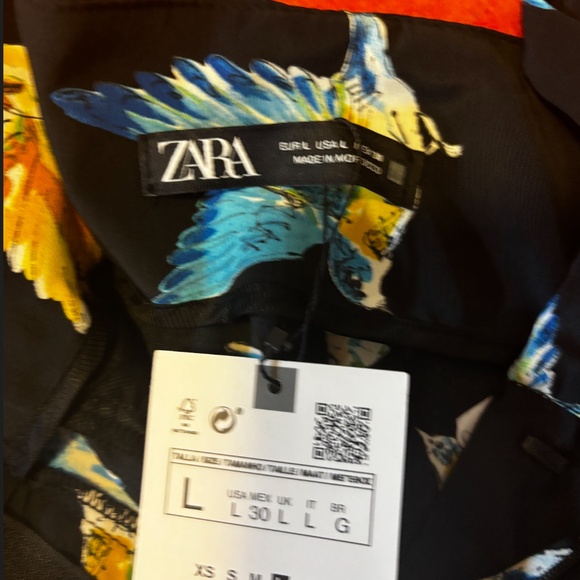 Zara black with blue and yellow birds high rise paperbag shorts NWT - Picture 9 of 14